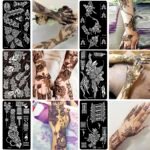 12 Sheet Henna Tattoo Stencils kit, Temporary Tattoos Templates Hand Forearm Indian Airbrush Tattoo Stickers for Women Girls (Black) - Image 2