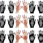 12 Sheets Henna Tattoo Stencil Kit for Hands, Indian Arabian Temporary Tattoo Template Self Adhesive Mehndi Stencil Stickers for Women Girls（8.2" x 4.7"）