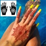 12 Sheets Henna Tattoo Stencil Kit for Hands, Indian Arabian Temporary Tattoo Template Self Adhesive Mehndi Stencil Stickers for Women Girls（8.2" x 4.7"） - Image 2