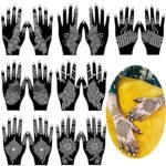14 Sheets Henna Hands Tattoo Stencil Kit,Temporary Tattoos Stencil Stickers for Women and Girls Indian Arabian Realistic Tattoo Templates