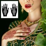 12 Sheets Henna Tattoo Stencil Kit for Hands, Indian Arabian Temporary Tattoo Template Self Adhesive Mehndi Stencil Stickers for Women Girls（8.2" x 4.7"） - Image 3