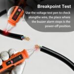 Voltage Tester, Non-Contact Voltage Detector, Electrical Tester, 3 Ranges AC 12V/48V/70V-1000V, Live/Null Wire Tester with Buzzer Alarm and Flashlight, Wire Breakpoint Finder - Orange - Image 4