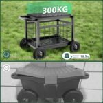 FLINTER Rolling Garden Work Seat with Wheels, Heavy Duty Garden Cart with Seat - Metal Rolling Garden Stool, Upgraded Gardening Cart for Seniors, Outdoor Wagon for Lawn, Patio Gardening, Black - Image 4