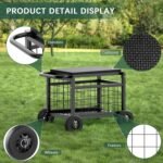 FLINTER Rolling Garden Work Seat with Wheels, Heavy Duty Garden Cart with Seat - Metal Rolling Garden Stool, Upgraded Gardening Cart for Seniors, Outdoor Wagon for Lawn, Patio Gardening, Black - Image 5