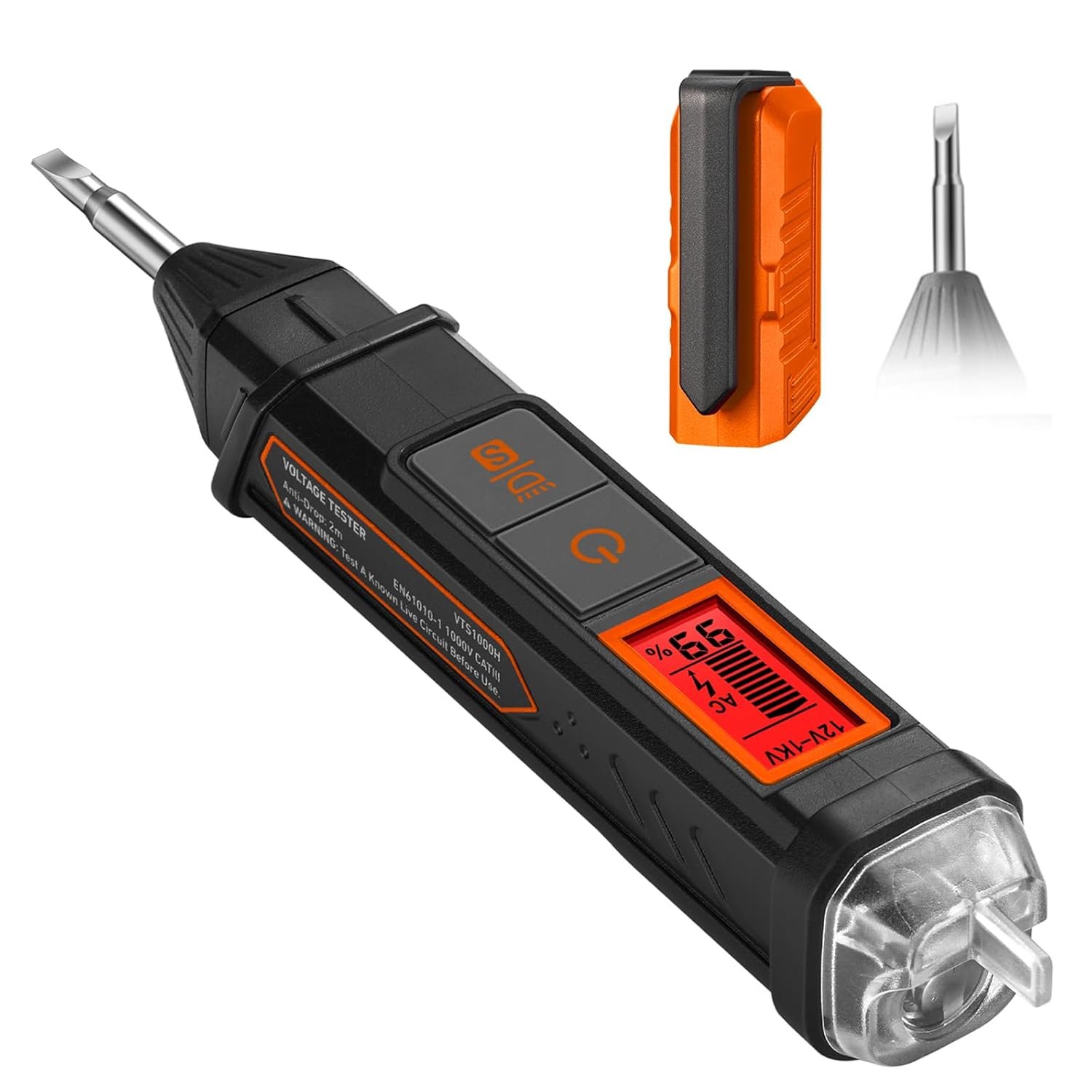 AstroAI VTS1000H Voltage Tester with Screwdriver, Non-Contact Electrical Tester, Dual AstroAI VTS1000H Voltage Tester with Screwdriver, Non-Contact Electrical Tester, Dual Range AC 12V/70V-1000V, Live Wire Test, Wire Breakpoint Finder, Audible Alarm, LCD Percentage Display, Orange - Image 1