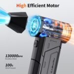 Compressed Air Duster,130000RPM Super Power Cordless Air Duster,Rechargeable Brushless Blower,3 Gear Adjustable Mini Blower with LED Light,Dust Remover for Computer/House/Outdoor/Car - Image 3