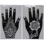 Xmasir 6 Sheets India Henna Tattoo Stencil Kit for Women Girl Hand Art Painting Temporary Tattoo Sticker Glitter Templates 7.87'' x 4'' - Image 4