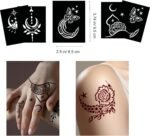 Tattoo Stencils for Kids Adults, 16 Sheets Henna Tattoo Stencil Kit, Mehndi Stencils for Hands, Henna Tattoo Stencils for Real Tattoos, Henna Stencils for Halloween Ramadan Moon Festival - Image 3