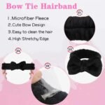 WSYUB Makeup Headbands, 1pcs Black Spa Headband Fluffy Bow Tie Headband Microfiber Face, and 2Pcs Wrist Spa Wash Band Absorbent Wristbands, for Washing Face Skin Care - Image 4