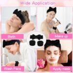 WSYUB Makeup Headbands, 1pcs Black Spa Headband Fluffy Bow Tie Headband Microfiber Face, and 2Pcs Wrist Spa Wash Band Absorbent Wristbands, for Washing Face Skin Care - Image 5