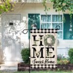 ORTIGIA Home Sweet Home Magnolia Garden Flag Double Sided 12.5x18 Inch Spring Summer Buffalo Plaid Check Small Yard Flag Burlap Vertical Farmhouse Rustic Outside Outdoor Lawn Patio Decor - Image 3