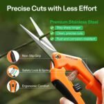 VIVOSUN 6.5 Inch Gardening Scissors Hand Pruner Pruning Shear with Straight Stainless Steel Blades Orange 1-Pack - Image 4