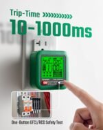 TESMEN TOE-100BMAX GFCI Outlet Tester with GFCI Trip Time Test, Backlit LCD, Data Hold, Voltage Tester, Receptacle Tester for Home & Daily Safety Checks - Green - Image 3