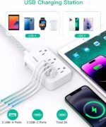 Power Strip Extension Cord - 6 Outlets and 4 USB (2 USB C), Braided Cord with Ultra Thin Flat Plug, Wall Mount, Overload Protection, Travel, Cruise Ship, Dorm Room Essentials (5FT, White) - Image 4