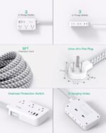 Power Strip Extension Cord - 6 Outlets and 4 USB (2 USB C), Braided Cord with Ultra Thin Flat Plug, Wall Mount, Overload Protection, Travel, Cruise Ship, Dorm Room Essentials (5FT, White) - Image 7