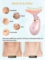 Facial Beauty Device, Multifunctional Facial Skin Care Tools with Vibration, Red and Blue LED Light, 7 Color Led Face and Neck Beauty Device for Home Use, Improve Skin(Glossy Pink) - Image 4