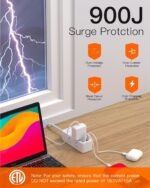 Power Strip Surge Protector, BESHON 5Ft Extension Cord, 6 Outlets with 4 USB Ports (2 USB C Outlet), 3-Side Outlet Extender, Wall Mount, Compact for Travel, Home, College Dorm Room and Office - Image 4