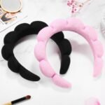 Spa Headbands for Washing Face or Facial, Set of 2 Skincare Headbands, Terry Cloth Headband Wash Combo Pack - Puffy Makeup Washing, Mask, Skin Treatment (Black & Pink) - Image 6