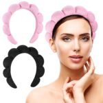 Spa Headbands for Washing Face or Facial, Set of 2 Skincare Headbands, Terry Cloth Headband Wash Combo Pack - Puffy Makeup Washing, Mask, Skin Treatment (Black & Pink) - Image 8