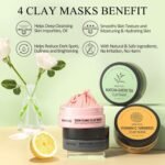 SHVYOG 4Pcs Face Mask Set - Turmeric Clay Mask, Vitamin C, Green Tea, Rose, Dead Sea Mud Mask, Skin Care Mask for Deep Cleansing, Refining Pores, Valentine's Day Gifts for Women- 240g - Image 3