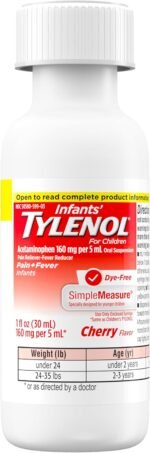 Infants' Tylenol Oral Suspension Liquid Medicine with Acetaminophen, Baby Fever Reducer & Pain Reliever for Minor Aches & Pains, Sore Throat, Headache & Teething Pain, Dye-Free Cherry, 1 fl. oz - Image 5