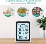 ORIA 3 Sensor Wireless Indoor Outdoor Thermometer Hygrometer, Digital Temperature Humidity Monitor with Backlit Display, Min/Max Records, Celsius/Fahrenheit Switch for Home, Garden, Greenhouse - Image 4