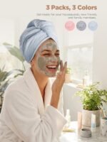 Hicober Microfiber Hair Towel Wrap, Fast Drying Hair Towels for Women, Soft Lightweight Quick Dry Turban for Curly & Long Hair–3 Pack(Blue/Grey/Pink) - Image 5