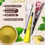 Temporary Tattoo Stencil Kit 10 Sheets, 6 Pcs Tattoo Cones 3 Color (Black/Brown/Cherry Red) with Brush/cotton swabsTool, India Art Skin Painting Designs for Women Men Kids DIY Gifts - Image 3