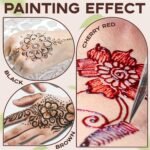 Temporary Tattoo Stencil Kit 10 Sheets, 6 Pcs Tattoo Cones 3 Color (Black/Brown/Cherry Red) with Brush/cotton swabsTool, India Art Skin Painting Designs for Women Men Kids DIY Gifts - Image 4