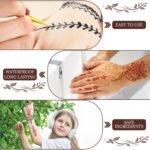 Temporary Tattoo Stencil Kit 10 Sheets, 6 Pcs Tattoo Cones 3 Color (Black/Brown/Cherry Red) with Brush/cotton swabsTool, India Art Skin Painting Designs for Women Men Kids DIY Gifts - Image 5