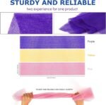 UJFQBH 3 Pieces African Bath Sponge African Net Long Net Bath Sponge Exfoliating Shower Body Scrubber Back Scrubber Skin Smoother,Great for Daily Use (Pink,Yellow,Purple) - Image 3