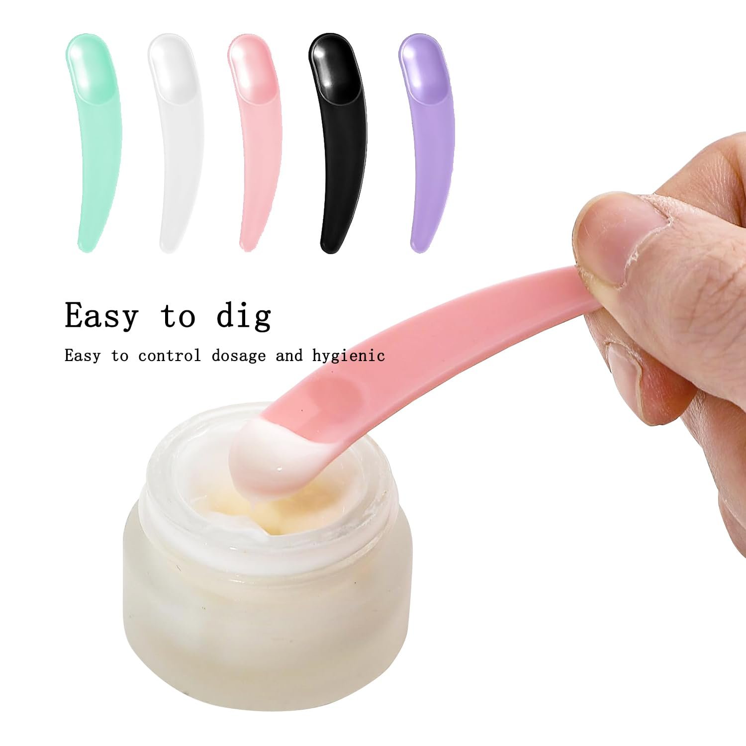 230-Pack Disposable Cosmetic Spatulas with Storage Case - 5 Colors (White/Pink/Green/Black/Purple) - Mini Scoops for Skincare Creams, Masks & Beauty Products - Image 3