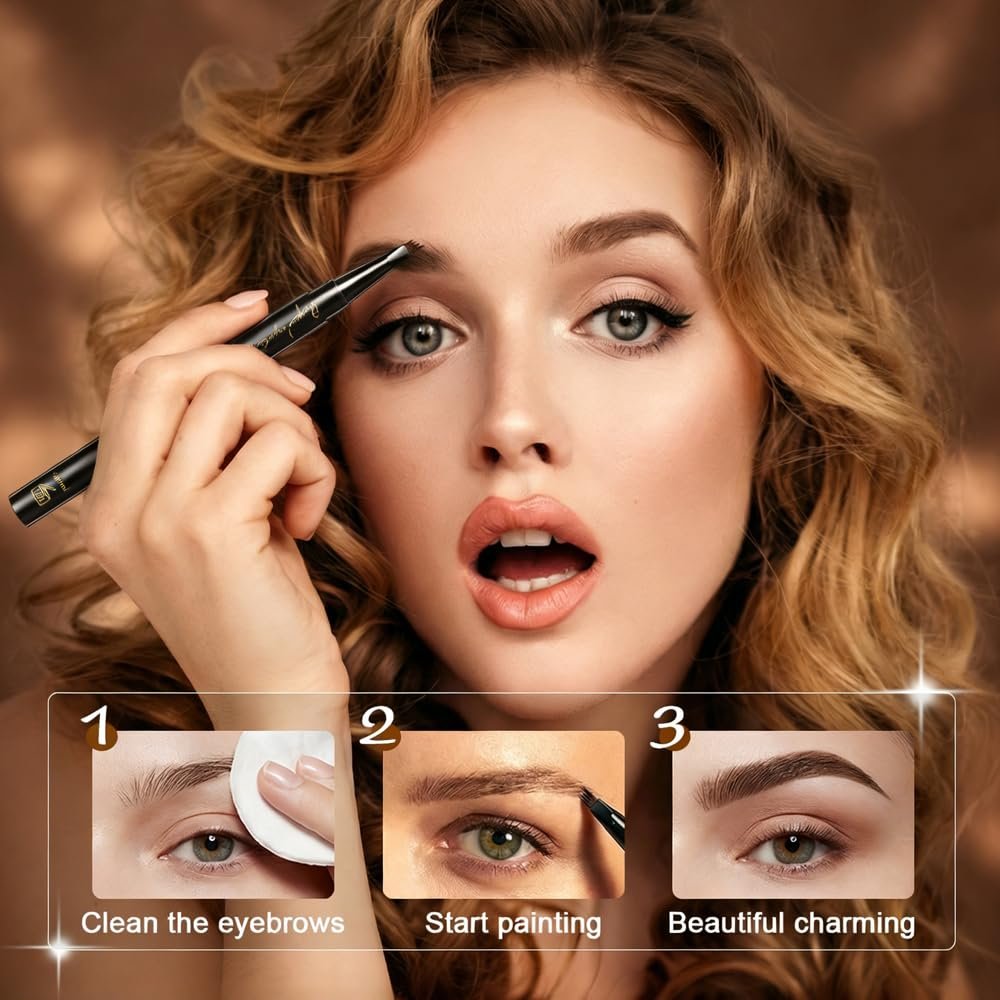 Microblading Eyebrow Pencil, 2026 Upgrade Magic Liquid Eyebrow Pen, Waterproof Eyebrow Pencil with Micro-Fork Tip, 3D Microblading Eye Brow Pen with 4 Tip for Women Natural Makeup (4 Colors) - Image 3
