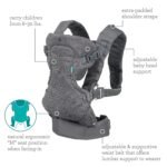 Infantino Flip 4-in-1 Convertible Baby Carrier, Adjustable, Ergonomic Babywearing, Registry Essential, Baby Carrier for Newborn to Toddler, Gray - Image 5