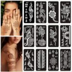 Tattoo Stencils for Kids and Adults - 12 Sheets Henna Kit for Hands,Mehndi,Real Tattoos,and Airbrush