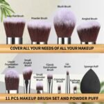 BS-MALL Makeup Brush Set 11Pcs Bamboo Synthetic Kabuki Brush Set Foundation Powder Blending Concealer Eye shadows Blush Cosmetics Brushes with Travel Organizer Bag & Makeup Sponge (Bamboo 11) - Image 4