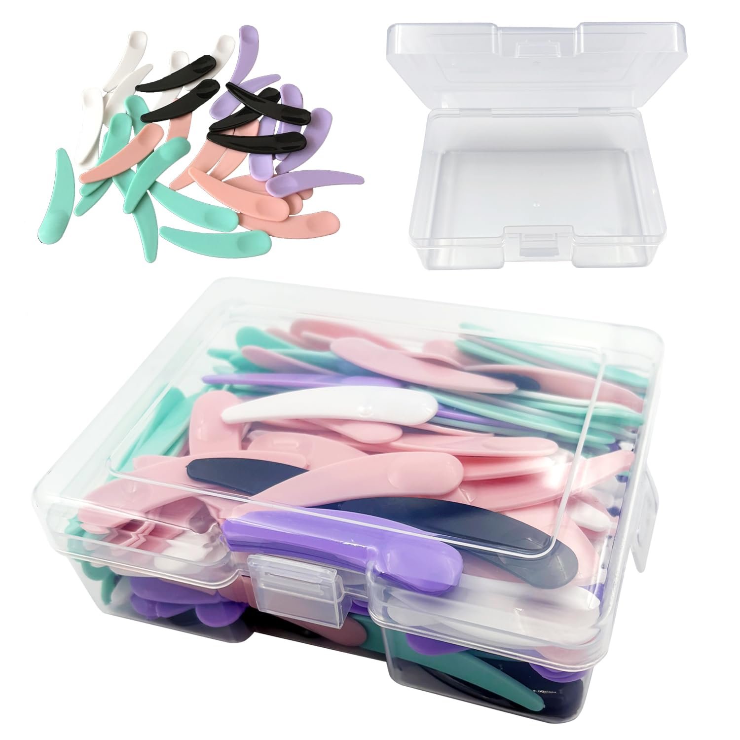 230-Pack Disposable Cosmetic Spatulas with Storage Case - 5 Colors (White/Pink/Green/Black/Purple) - Mini Scoops for Skincare Creams, Masks & Beauty Products - Image 2