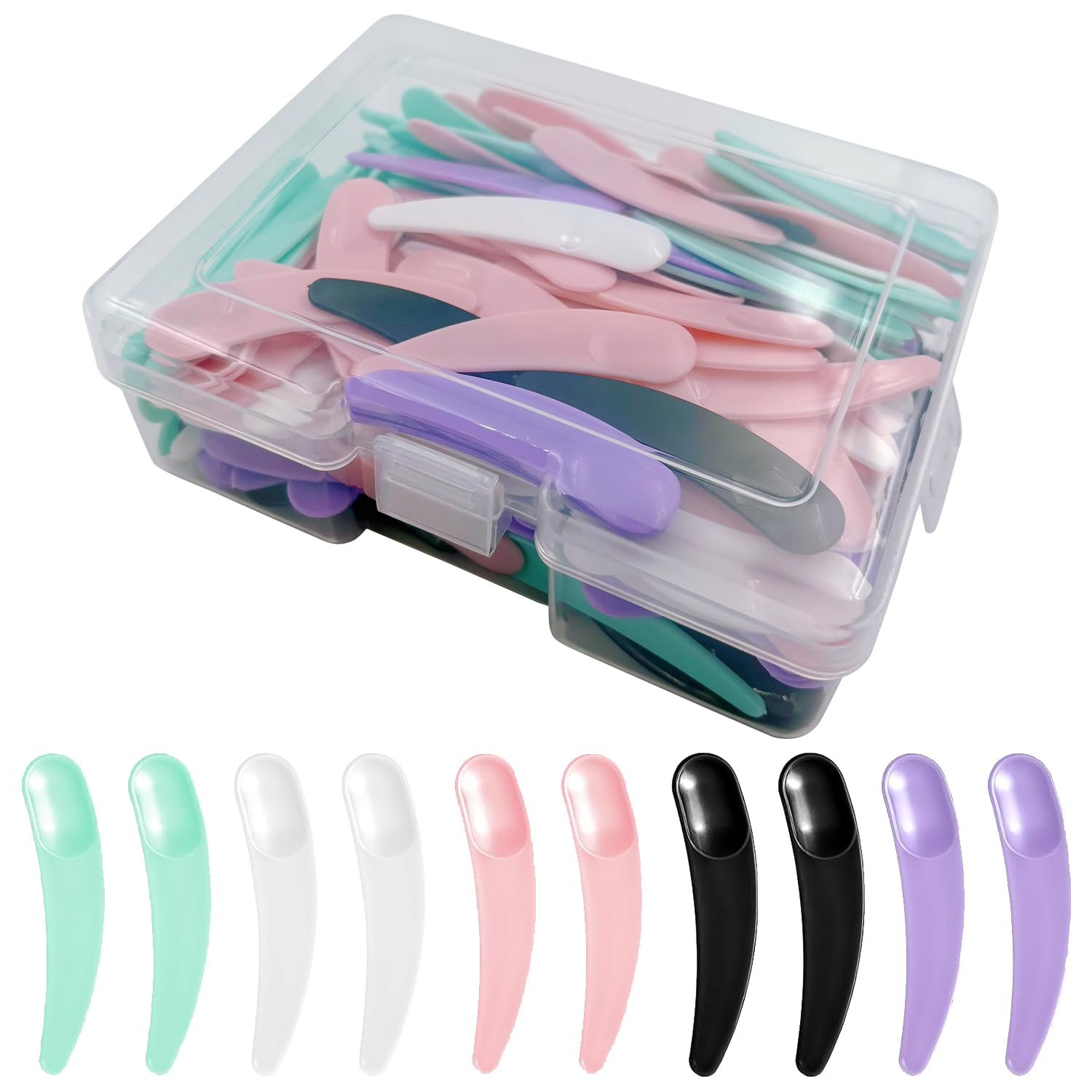 230-Pack Disposable Cosmetic Spatulas with Storage Case - 5 Colors 230-Pack Disposable Cosmetic Spatulas with Storage Case - 5 Colors (White/Pink/Green/Black/Purple) - Mini Scoops for Skincare Creams, Masks & Beauty Products - Image 1