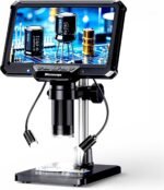 7" Digital Soldering Microscope with Remote for Electronics Repair, 1200X IPS Screen PCB Magnifier, 16M 1080P HDMI/USB Output, 2 Gooseneck Side Lights for SMD Microsoldering (MK7)