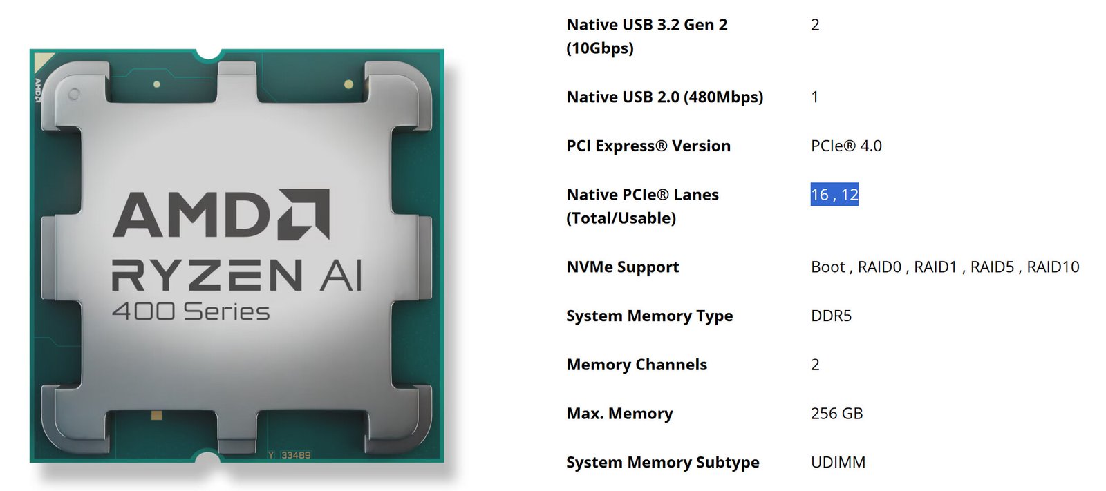 AMD Ryzen AI 400 Comes With Up to 12 Usable PCIe 4.0 Lanes, GPUs Limited to x8 Connection