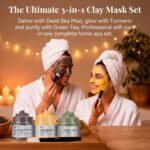 ANAI RUI 3 Pcs Face Mask Set - Turmeric Clay Mask - Green Tea Face Mask - Dead Sea Mud Mask for Oily Skin, Blackheads & Pores -Spa Gift Set Self Care for Women Teens(2.5 oz Each - Image 2