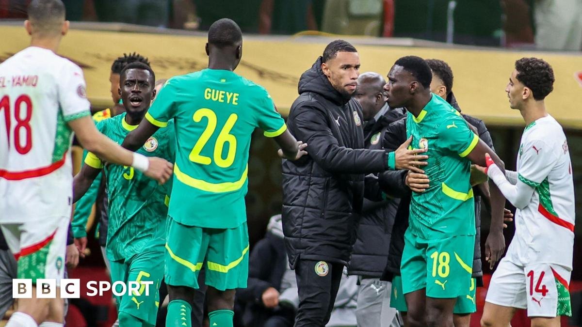 Senegal's players react to a decision during the 2025 Afcon final against Morocco