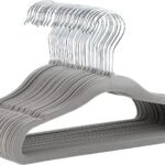 Amazon Basics Kids Velvet Non-Slip Space Saving Clothes Hangers with Shoulder Notches, Sturdy Closet Organizer for Baby/Toddler, 11.6", Gray, 30-Pack