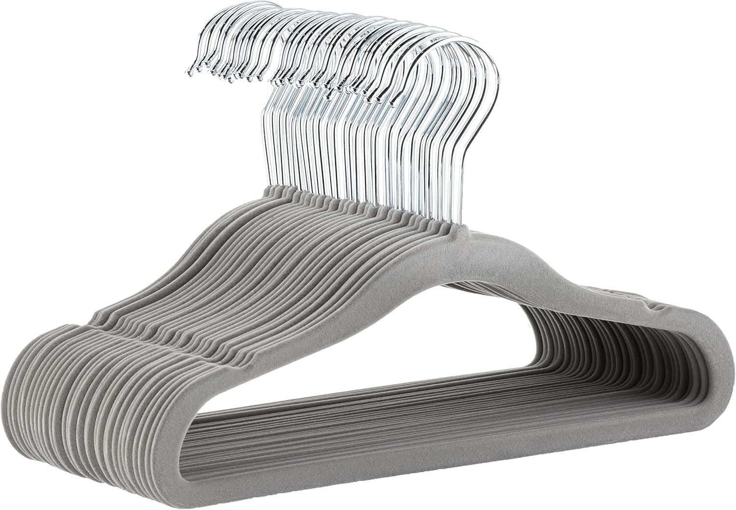 Amazon Basics Kids Velvet Non-Slip Space Saving Clothes Hangers with Amazon Basics Kids Velvet Non-Slip Space Saving Clothes Hangers with Shoulder Notches, Sturdy Closet Organizer for Baby/Toddler, 11.6", Gray, 30-Pack - Image 1
