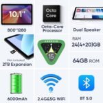 Android 15 Tablet 10.1 inch Tablet 2025 Latest Tablets with Keyboard Mouse 24GB+64GB 2TB Expand 6000mAh Octa-Core Processor Dual Camera WiFi 1280x800 IPS 18W Fast Charging (Black) - Image 2