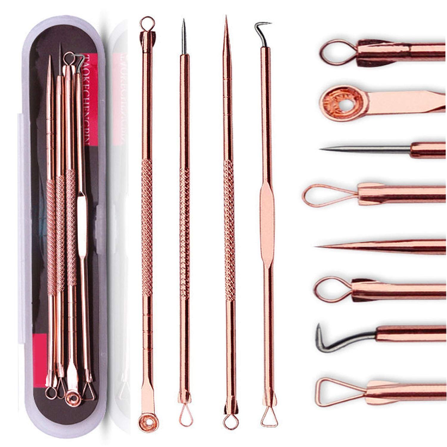 Blackhead Remover Pimple Comedone Extractor Tool Best Acne Removal Kit Blackhead Remover Pimple Comedone Extractor Tool Best Acne Removal Kit - Treatment for Blemish, Whitehead Popping, Zit Removing for Risk Free Nose Face Skin with Case(Rose, 4 Piece Set) - Image 1