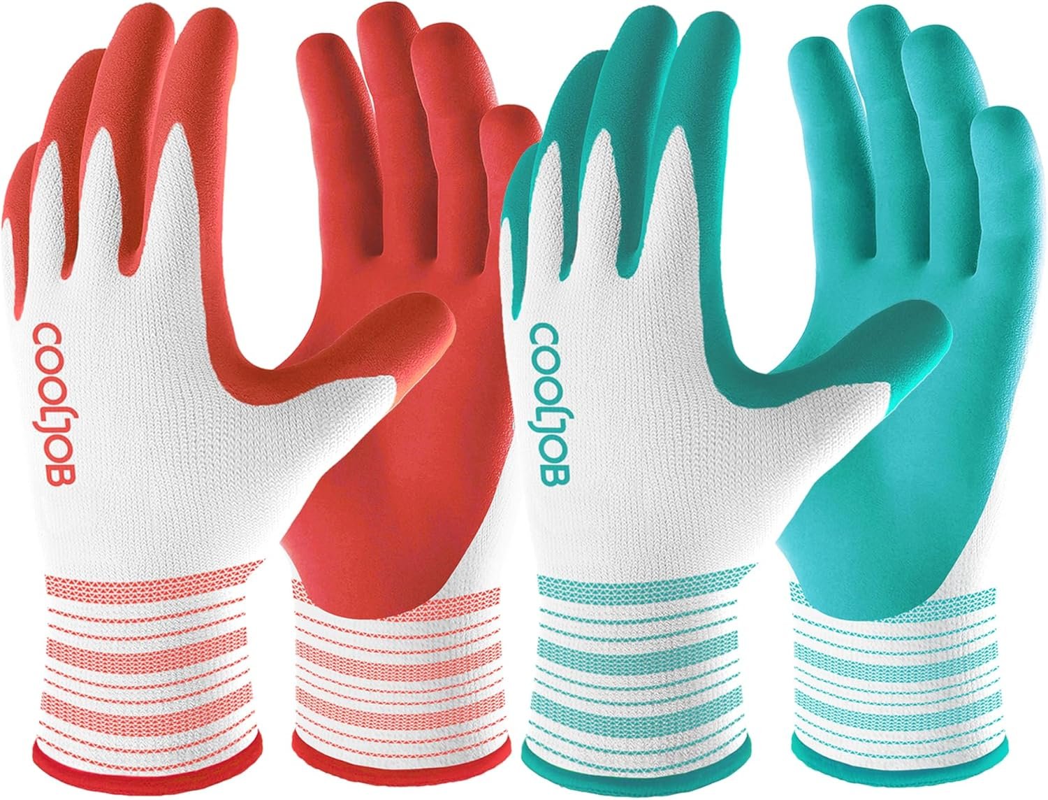 COOLJOB 6 Pairs Gardening Gloves for Women Ladies, Breathable Rubber COOLJOB 6 Pairs Gardening Gloves for Women Ladies, Breathable Rubber Coated for Yard Garden, Outdoor Indoor Protective Work with Grip, Medium Size, Red & Green - Image 1