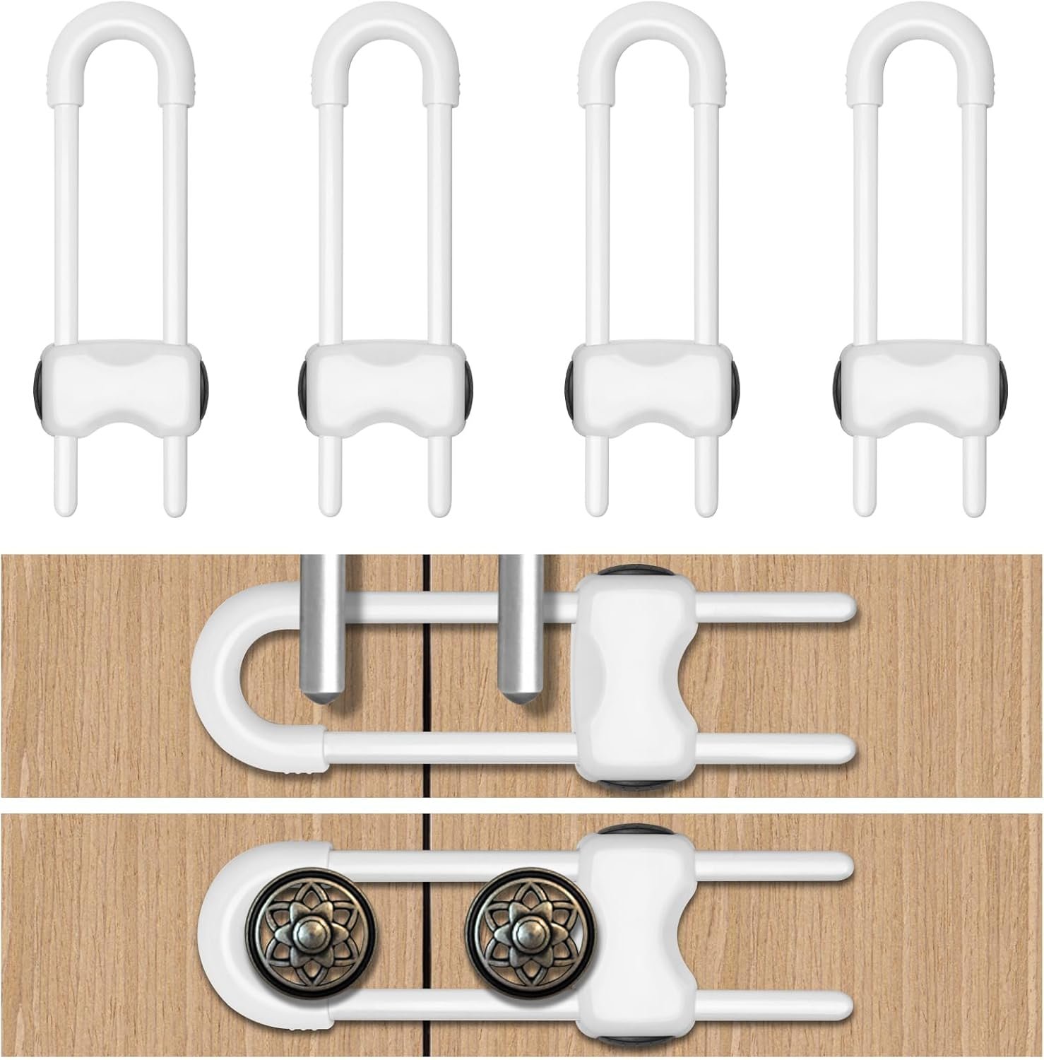Cabinet Locks for Babies,Child Proof Cabinet Locks,4 Pack U-Shaped Baby Cabinet Locks for Babies,Child Proof Cabinet Locks,4 Pack U-Shaped Baby Proofing Cabinets,Child Locks for Cabinets and Drawers,Child Safety Cabinet Locks with Adjustable(White) - Image 1