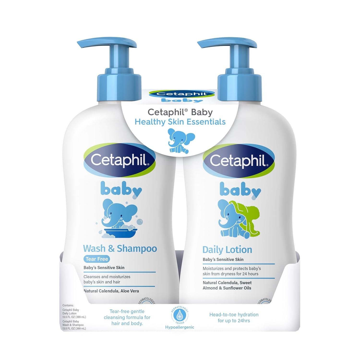 Cetaphil Baby Wash & Shampoo Plus Body Lotion, Healthy Skin Cetaphil Baby Wash & Shampoo Plus Body Lotion, Healthy Skin Essentials, Head to Toe Hydration for up to 24 Hours, for Delicate, Sensitive Skin, 2-Pack,White - Image 1