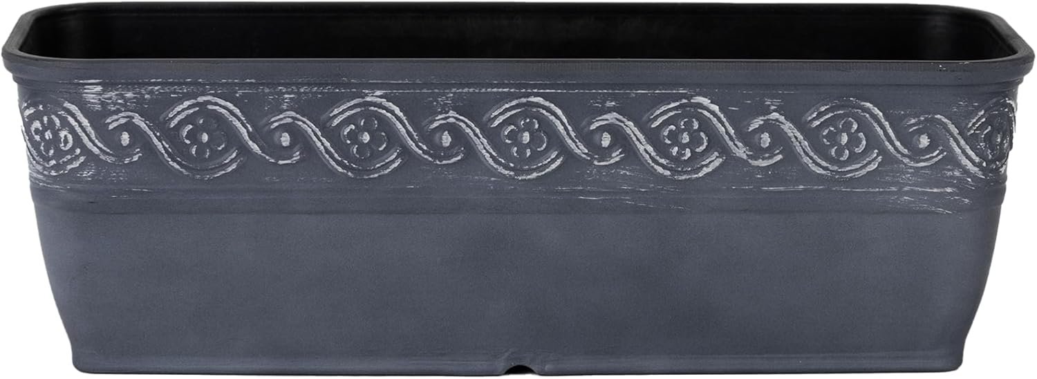 Classic Home and Garden Corinthian Resin Flower Pot Rectangle Planter, Classic Home and Garden Corinthian Resin Flower Pot Rectangle Planter, Storm Gray, 18" - Image 1